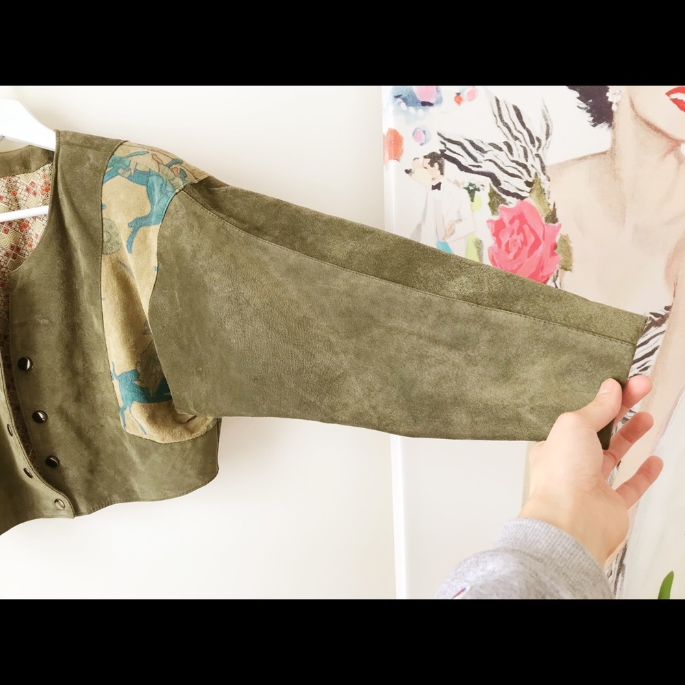 Olive suede 2piece crop jacket & skirt set - Picture 8 of 16